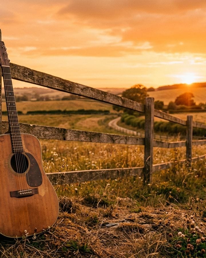 Acoustic guitar at golden hour